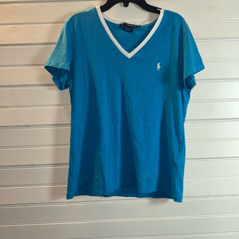 Ralph Lauren Men's Teal V-Neck T-Shirt